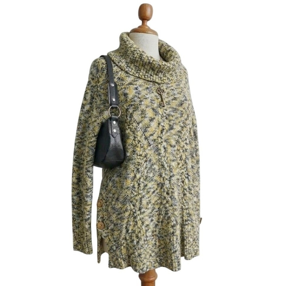 XLarge Yellow Gray Sweater Tunic Cowl Neck Long Blouse